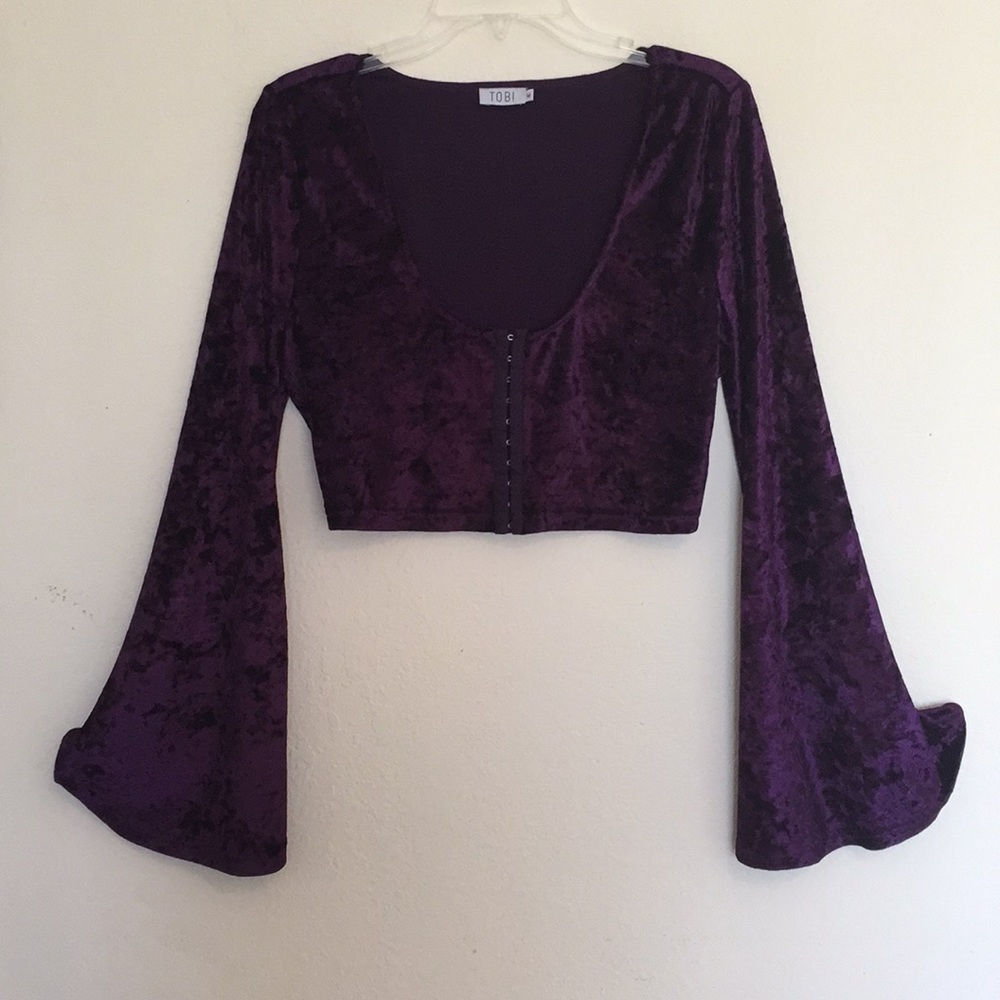 Purple crushed velvet crop top goth bell bottom